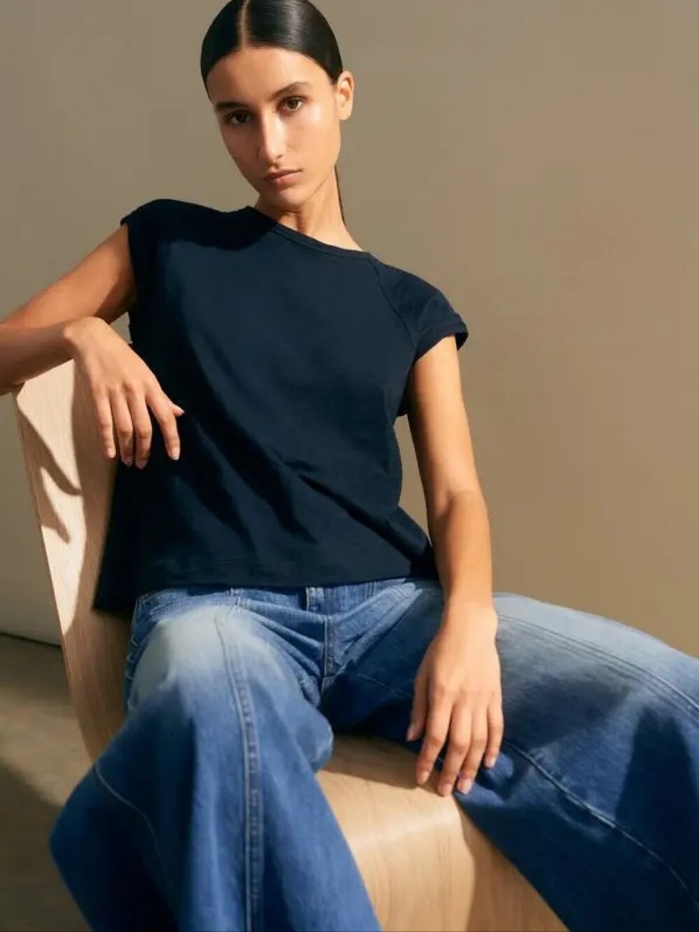 ME+EM Slub Swing Tee Navy Size 2